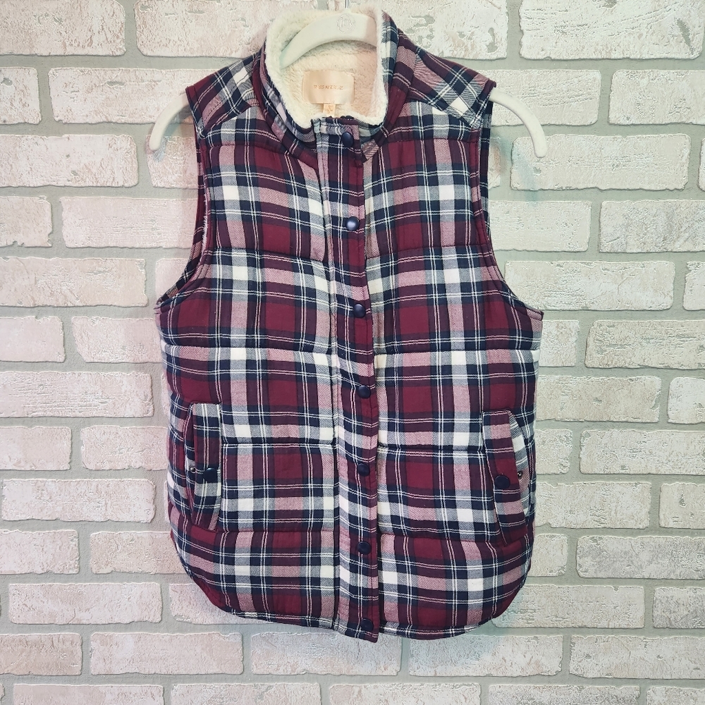 Skies Are Blue Womens Plaid Sherpa Lined Vest R/B/B S
